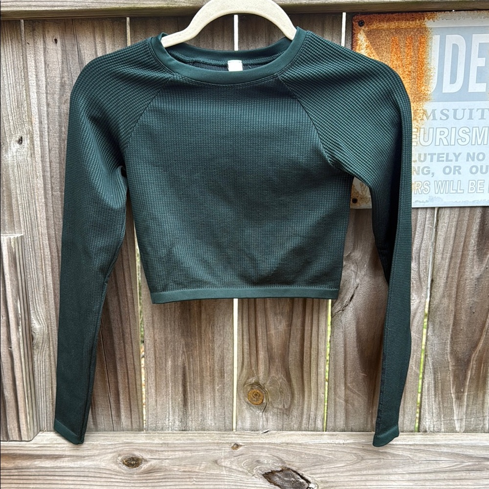 Dark Green Long Sleeve Crop Top